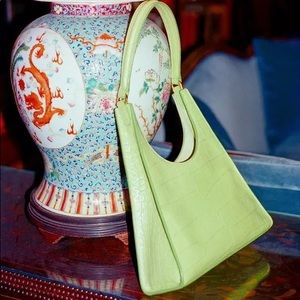 STAUD Rey Croc- Embossed Green Handbag